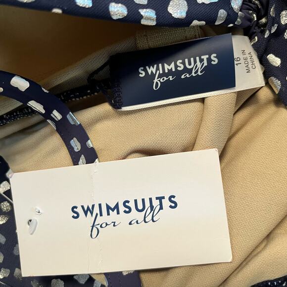 Swimsuits for All Size 16 NWT Mesh Drape One Piece Navy Metallic Silver - Picture 4 of 15